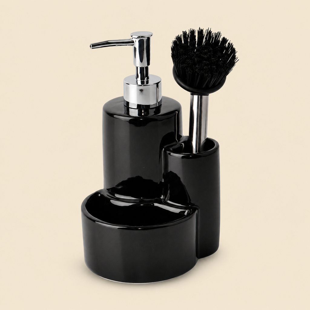 DISPENSER TRIPLE CEPILLO NEGRO  CERÁMICA