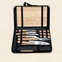 ESTUCHE PARRILLA TELA CON 16 PIEZAS EN ACERO INOXIDABLE CON MANGO DE MADERA