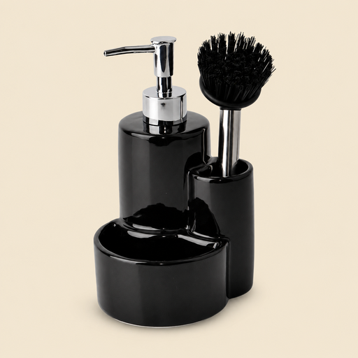 [302398] DISPENSER TRIPLE CEPILLO NEGRO  CERÁMICA