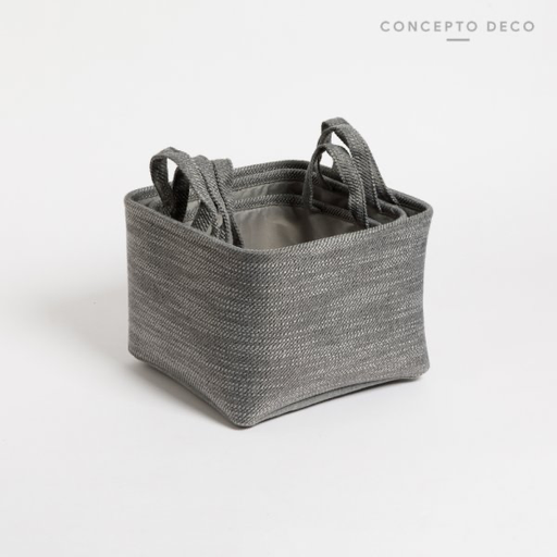 [301196] CANASTA FABRIC CUAD C/MANIJA GRIS GDE 28X28X20